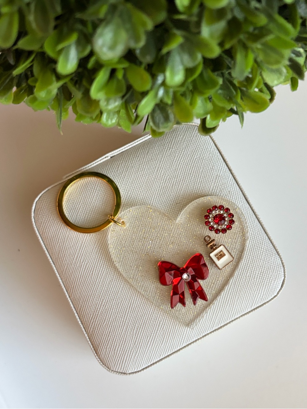 Red Bow Heart Resin Keychain Charm for Women